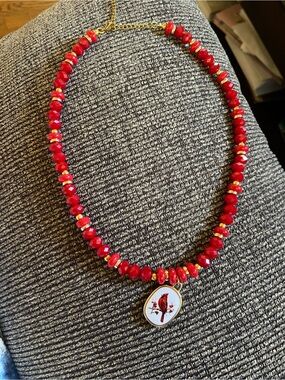 Handmade Red Beaded Necklace with Cardinal Pendant - Women Jewelry